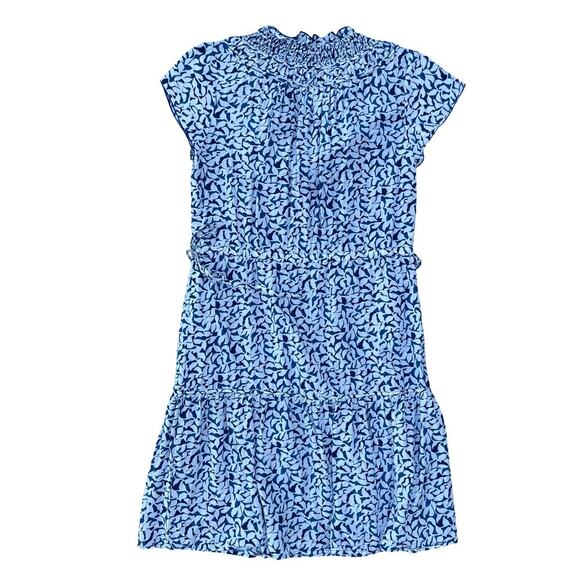 Vineyard Vines Silk Blend Flowy Short Sleeve Dress Blue Leaf Print - Size XS - Picture 3 of 10